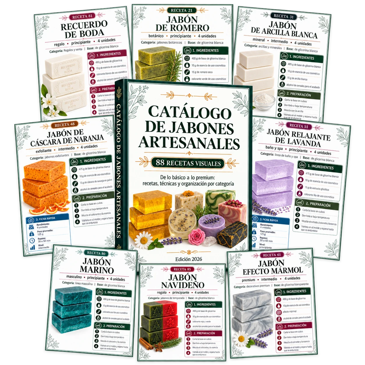 Catálogo de Jabones Artesanales con 88 recetas y tres bonos