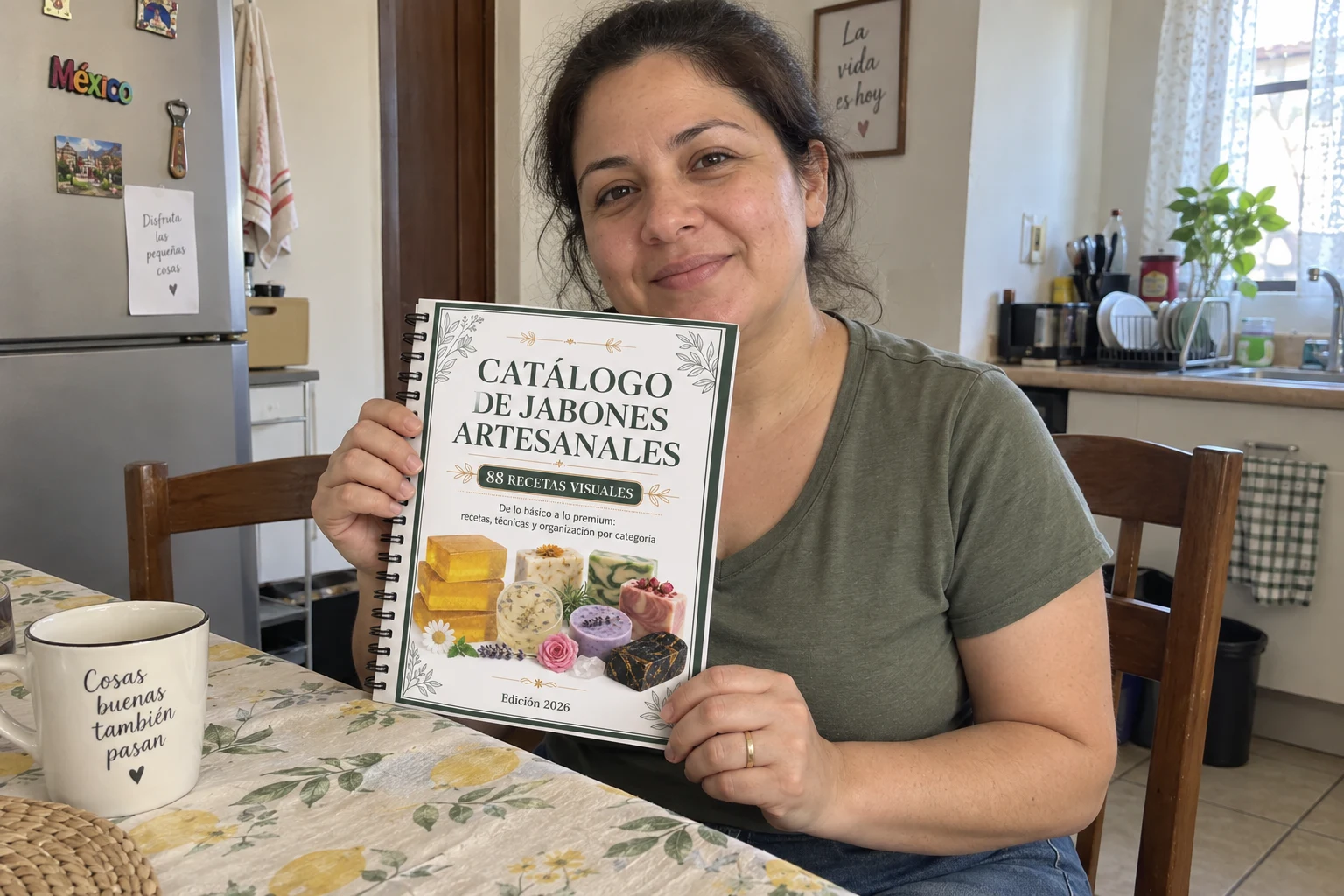 Artesana consultando el Catálogo de Jabones Artesanales